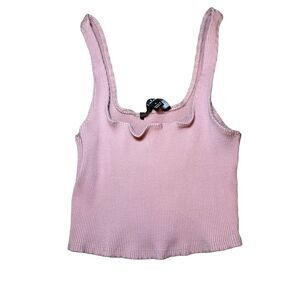 Lulu’s Pink Ribbed Crop Tank Top Sz S
